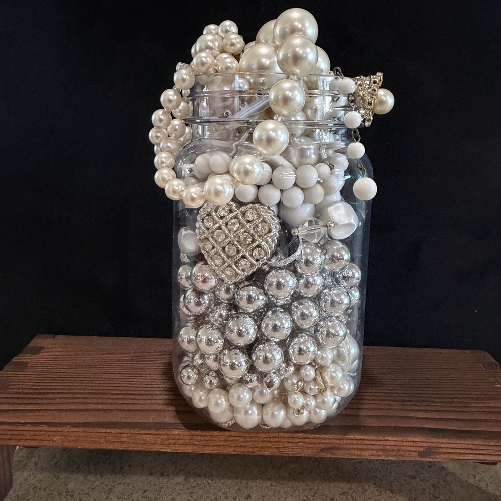 Vintage Estate Mystery Jewelry Jar White Silver Craftable Wearable